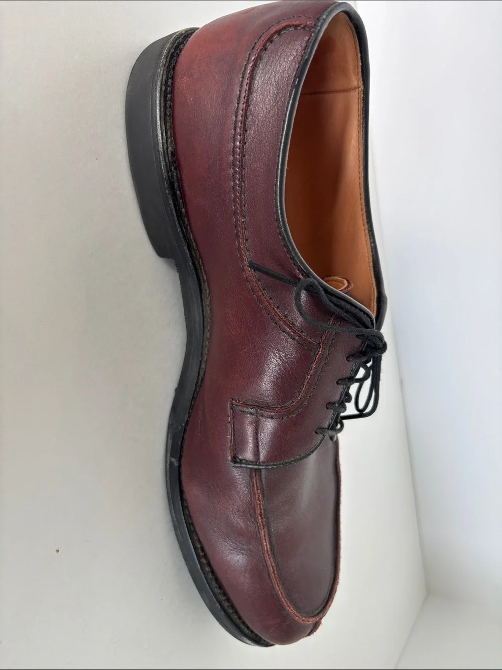 Men's Allen Edmonds Burgundy Leather Lace-Up Split Toe Oxford Shoes Size 10C